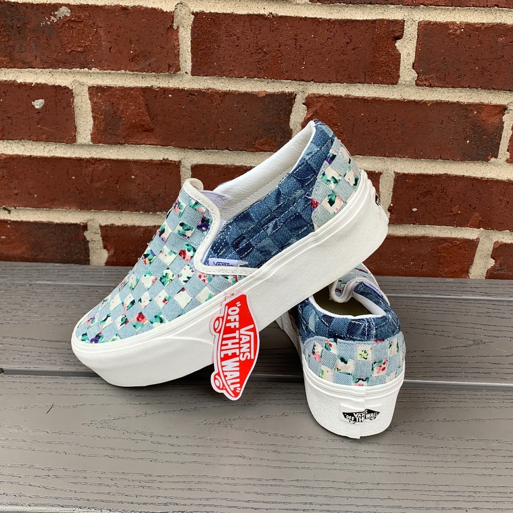 Vans Classic Slip-On Denim and Floral Platform Sneaker